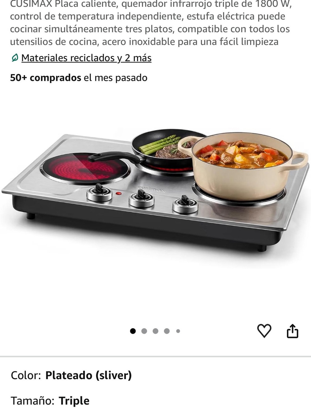 Electric Triple Hot Plate Cooktop - Silver